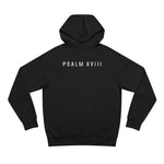 Back of black Grit & Giants Foundation Hoodie featuring Psalm XVIII.