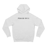 Back of White Heather Grit & Giants Foundation Hoodie featuring Psalm XVIII.