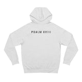 Back of White Heather Grit & Giants Foundation Hoodie featuring Psalm XVIII.