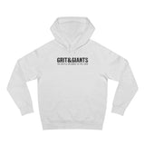 White Heather Grit & Giants Foundation Hoodie featuring The Battle Belongs to the Lord front graphic.