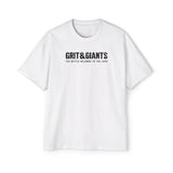 Front of the white Grit & Giants Heavyweight Tee featuring The Battle Belongs to the Lord.