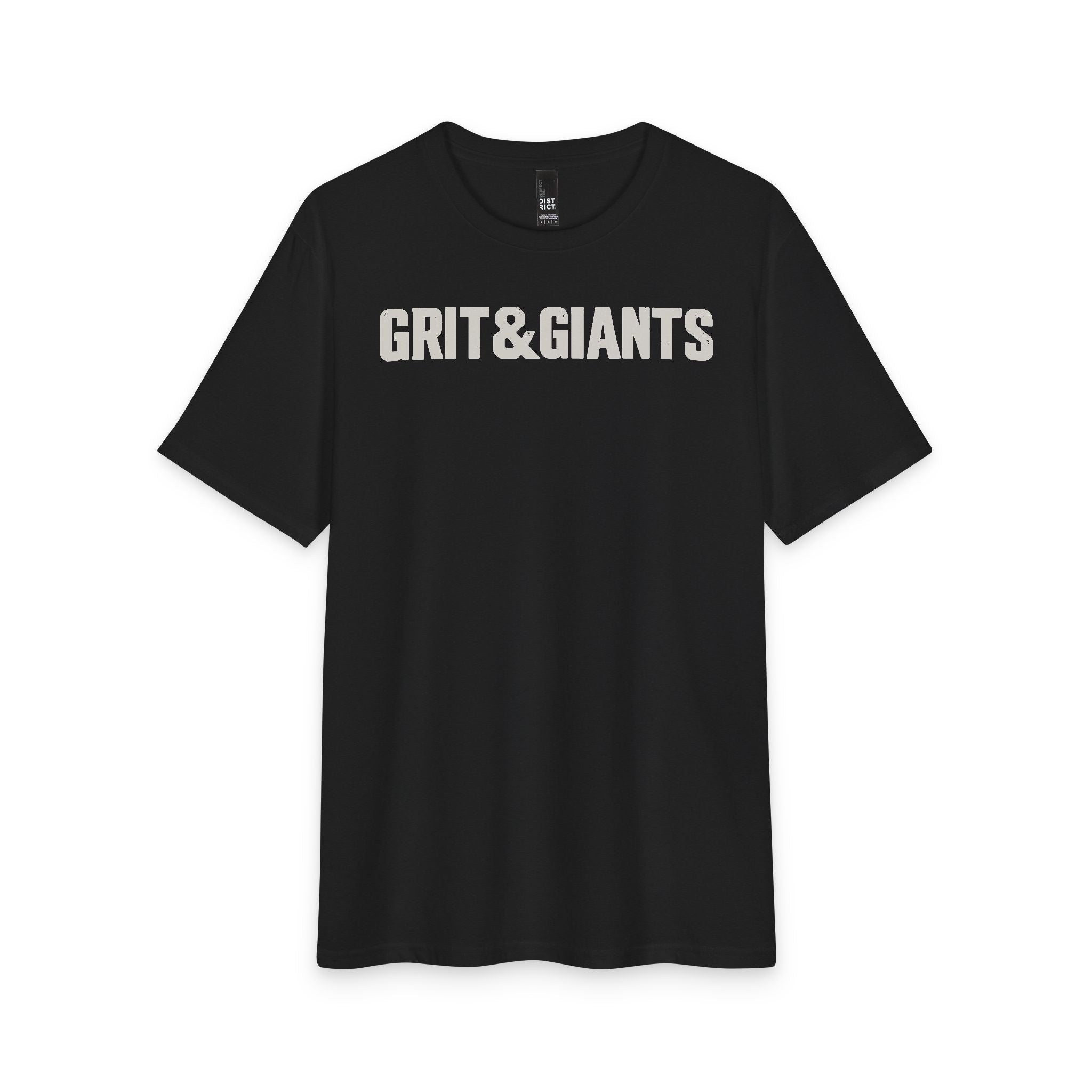 Front of the black Grit & Giants Overcomer Training Tee with Grit & Giants chest graphic.