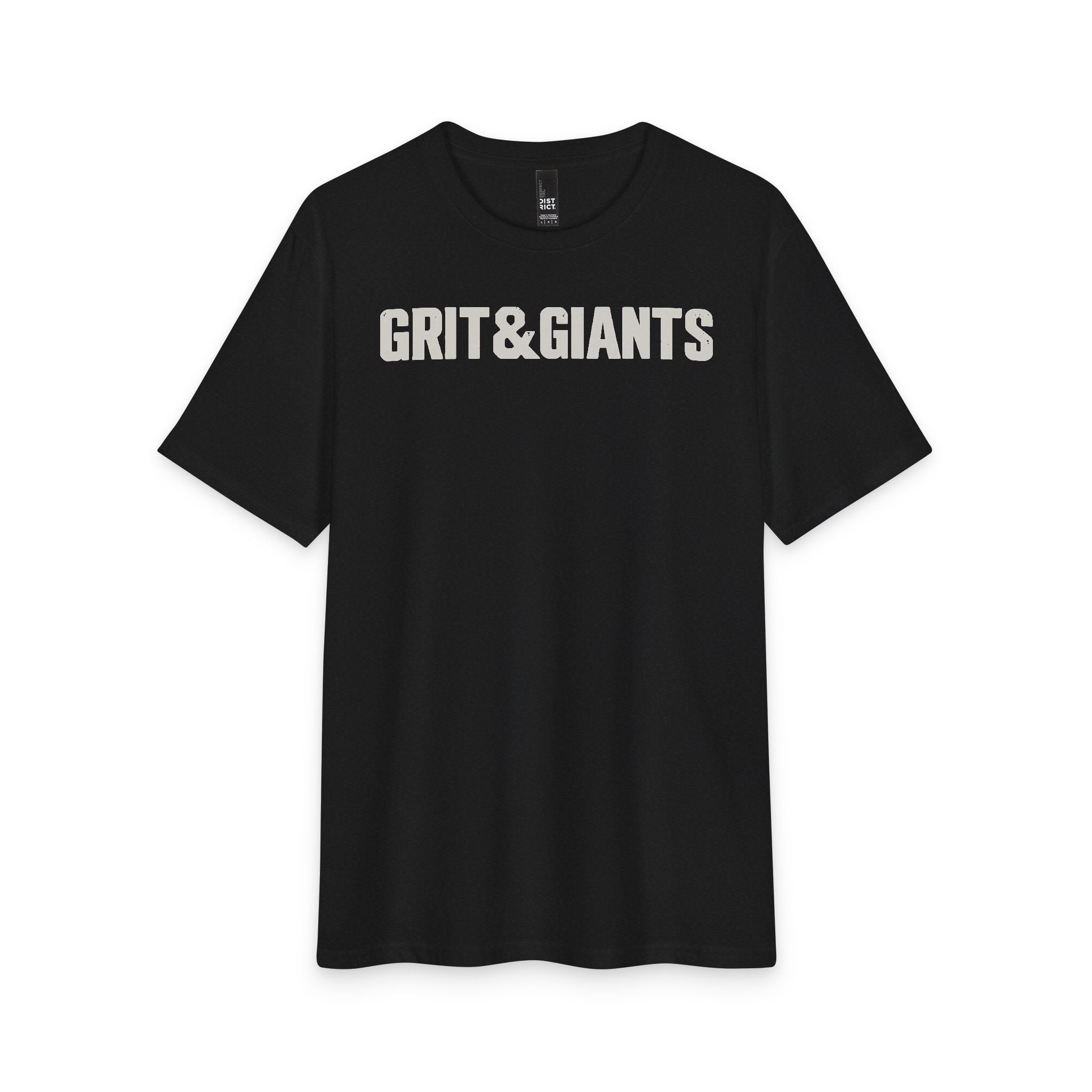 Front of the Black Frost Grit & Giants Overcomer Training Tee with Grit & Giants chest graphic.