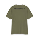 Back of the Military Green Grit & Giants Overcomer Training Tee with The Battle Belongs to the Lord print.
