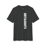 Deepest Grey Grit & Giants Refuge Training Tee featuring the vertical front logo.