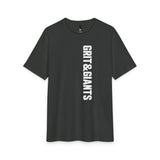 Deepest Grey Grit & Giants Refuge Training Tee featuring the vertical front logo.