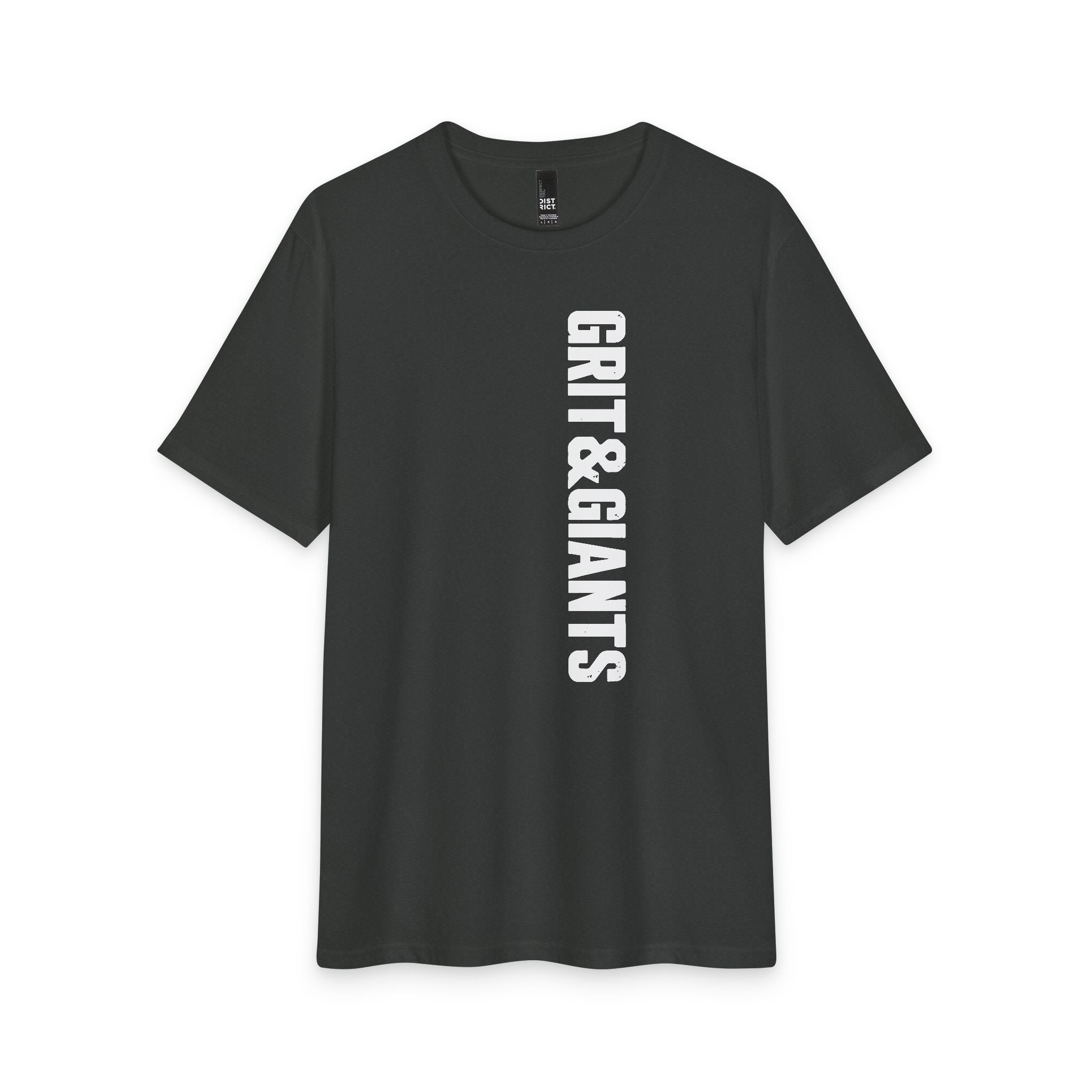 Deepest Grey Grit & Giants Refuge Training Tee featuring the vertical front logo.