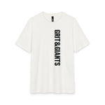 White Smoke Grit & Giants Refuge Training Tee featuring the vertical front logo.