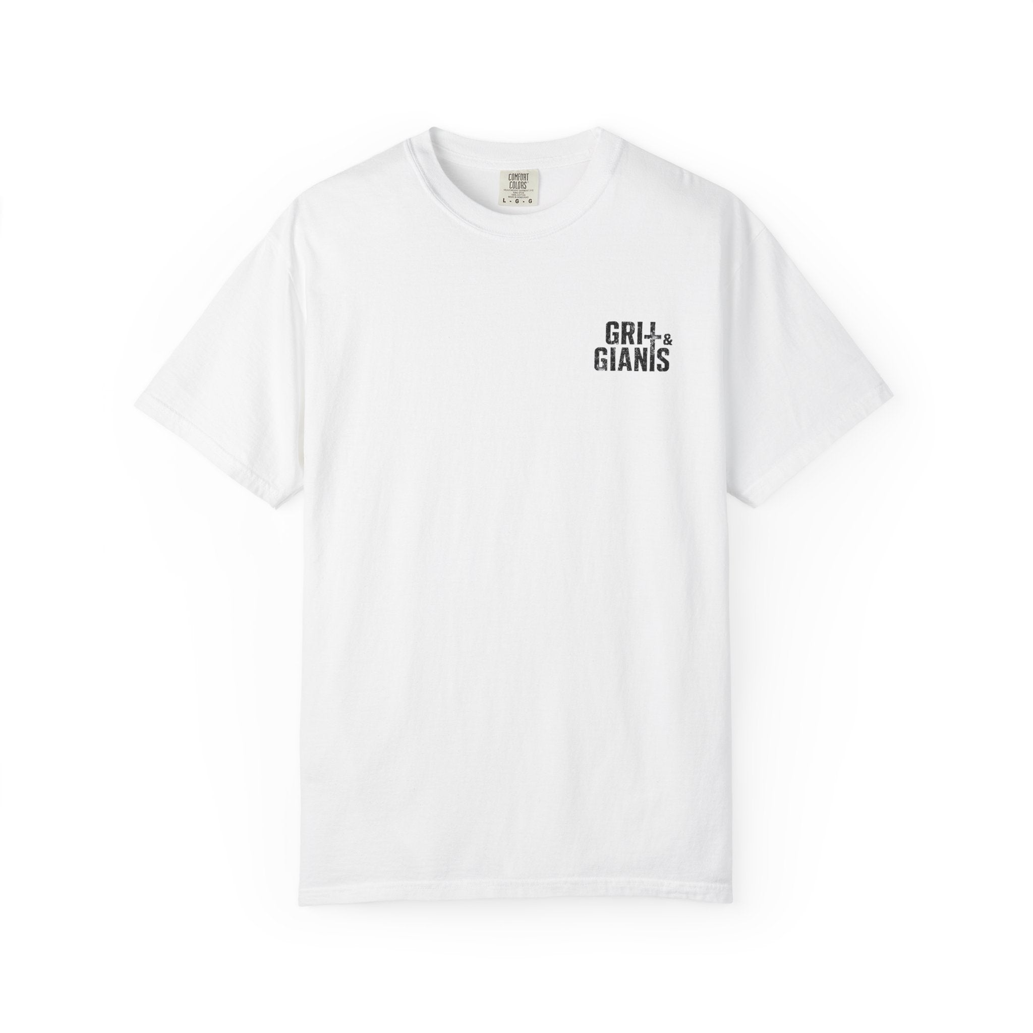 White Grit & Giants Signature Tee featuring the distressed chest logo.