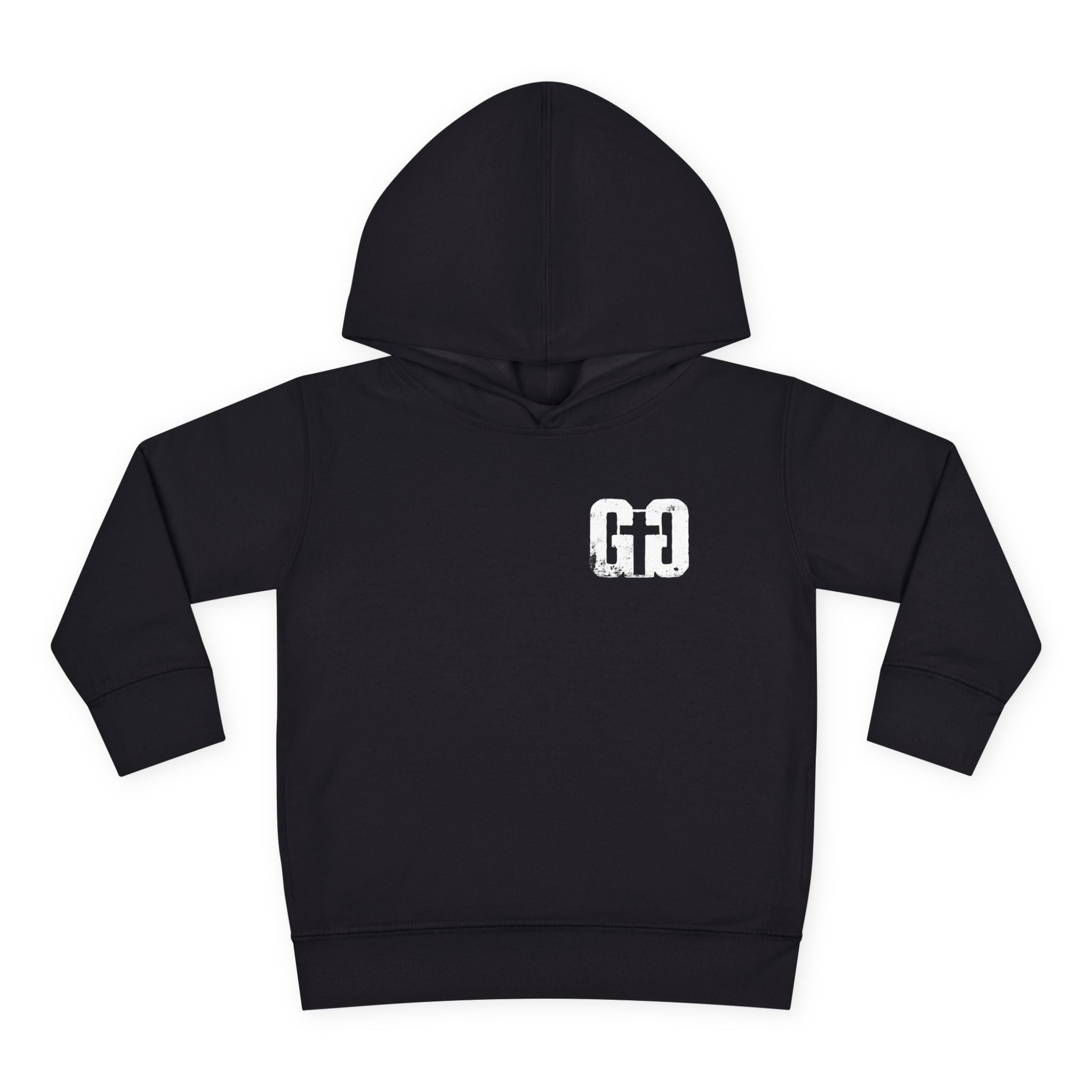 Black Grit & Giants toddler hoodie featuring the distressed chest logo.