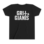 Back of black Grit & Giants youth tee featuring the large distressed logo.